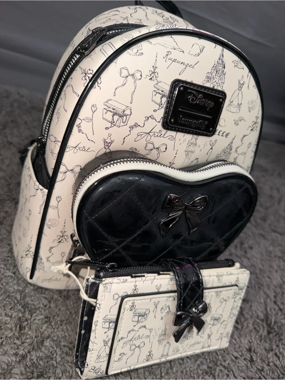 Loungefly Black & White Disney Sketch Mini Backpack with Heart Pouch